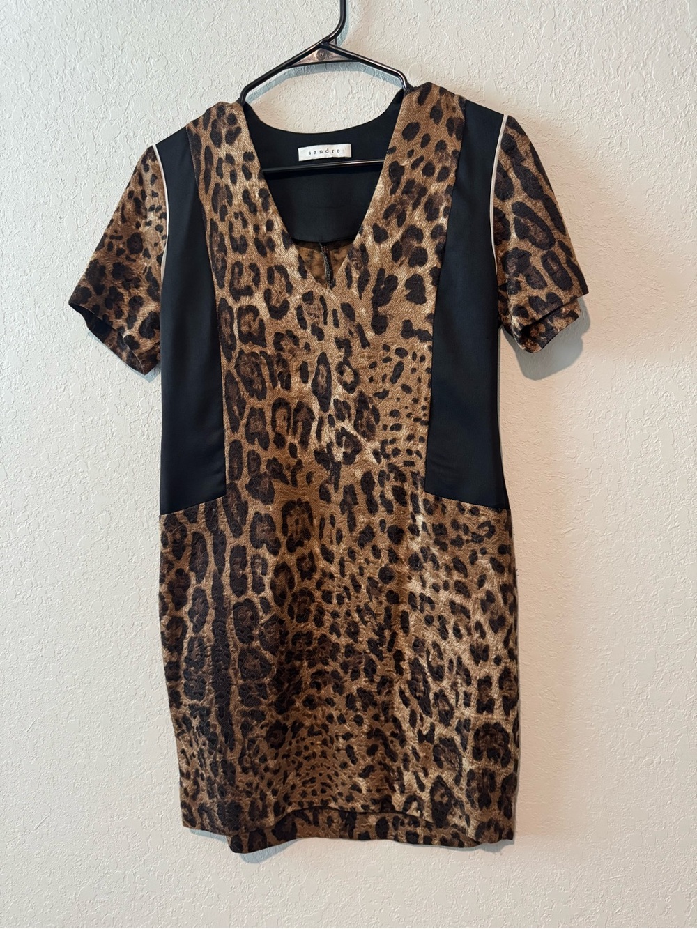 Sandro Brown Leopard-Print Shift Dress with Black Side Panels
